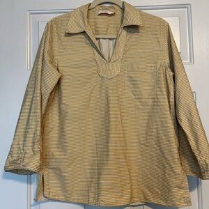 Tory Burch Yellow Striped Tunic Style Blouse, Cuffed Sleeves S